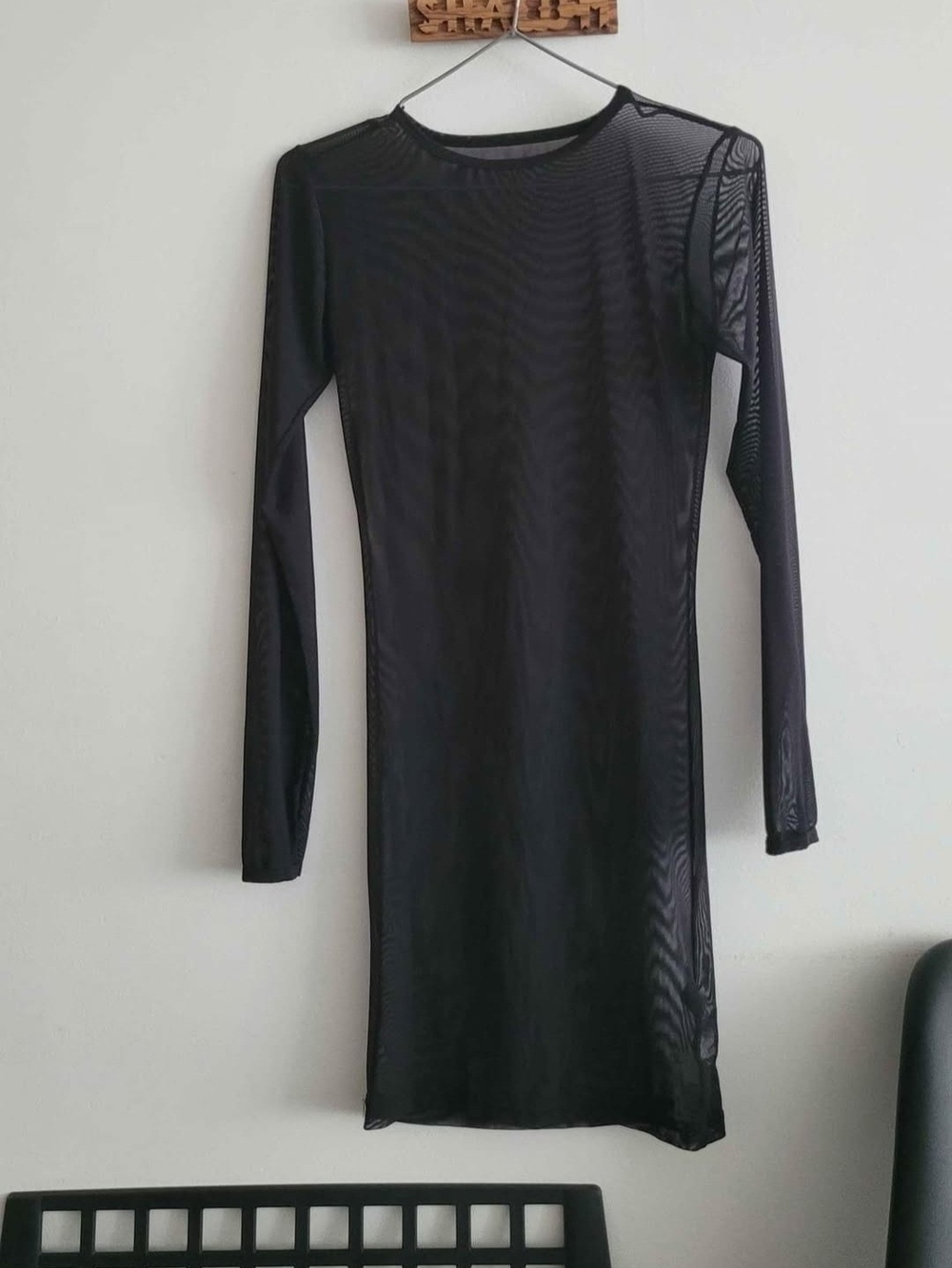 American Apparel Black Long-Sleeve Nylon Spandex Mico-Mesh Bodycon Dress